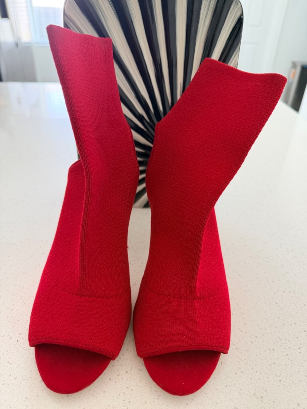 Red Ribbed Steve Madden Open Toe Booties - Picture 5 of 5